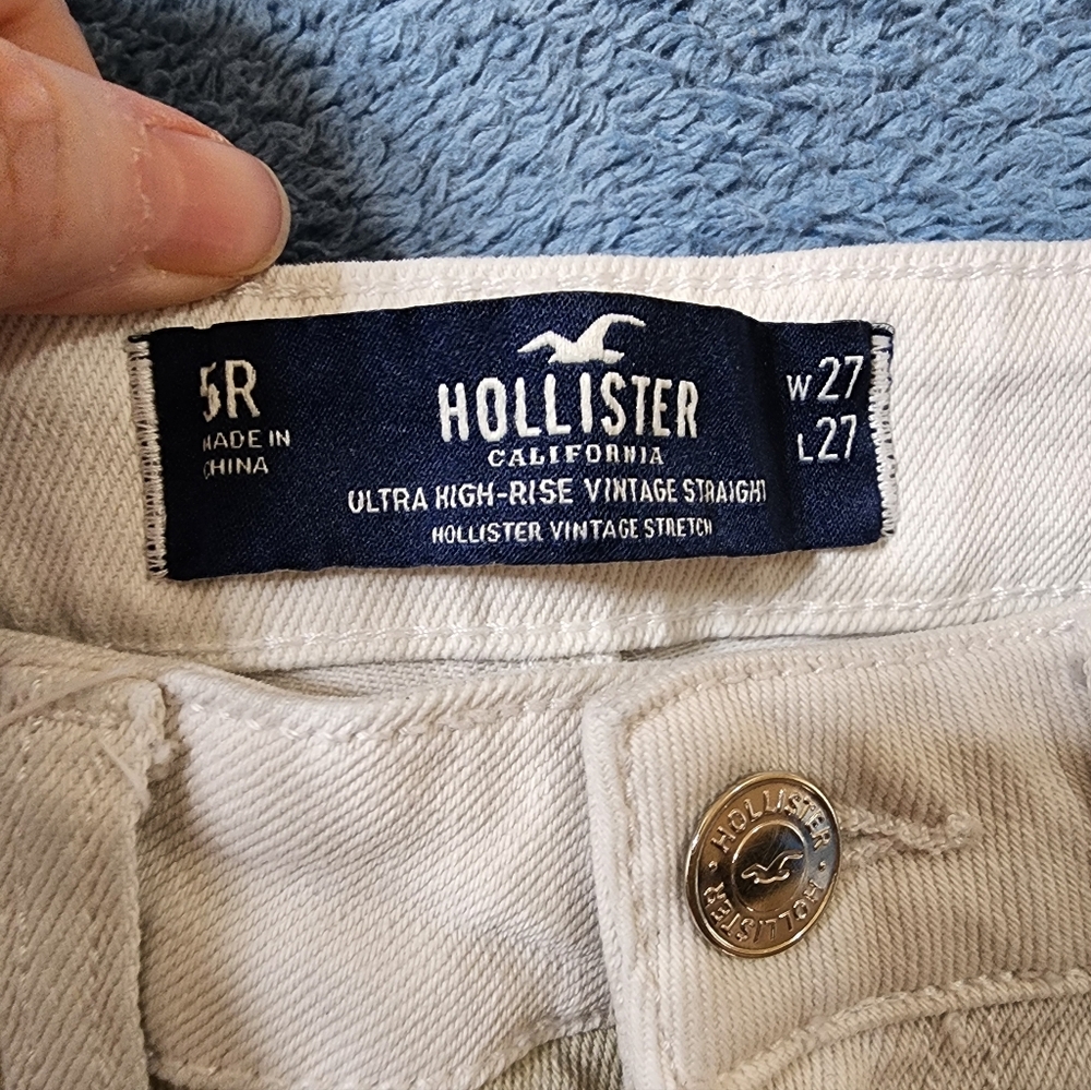 Hollister 27x27 Jeans High Rise Patchwork Vintage Straight Stretch White Beige - Picture 7 of 9
